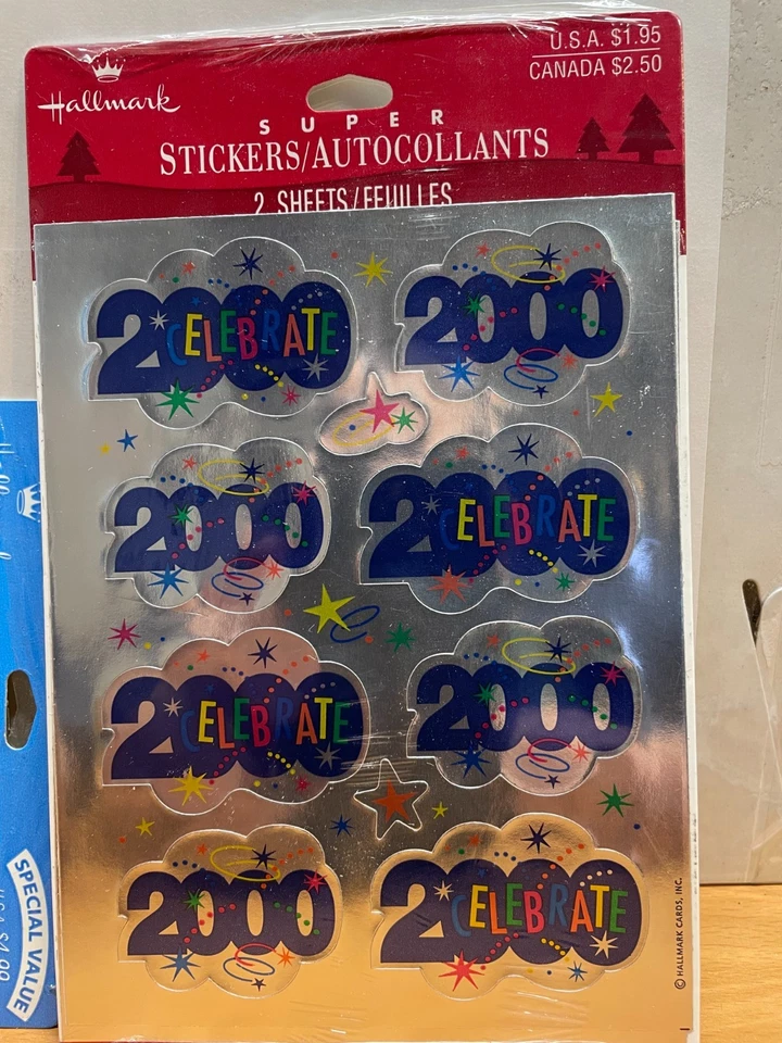 Hallmark Y2K Year 2000 Happy New Year’s Card (3) unmarked | Foil Sticker Lot - Image 2 of 3