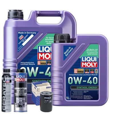 Motoröl 0W40 LIQUI MOLY Synthoil Energy 6L+MAHLE Ölfilter +Spülung +Cera Tec