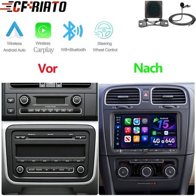 4+64GB Android 15 Autoradio Carplay 9'' Für VW GOLF 5 6 Plus Passat Jetta Touran