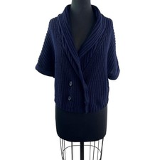 Comptoir Des Cotonniers Navy Cardigan Sweater Cotton Chunky Knit Shawl Neck Sz 2