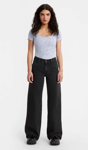 Levis Women's 26x31 Black 94 Baggy Wide Leg Jeans Mid Rise Grunge
