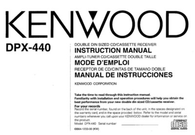 Kenwood DPX-440 Receiver Owners Instruction Manual