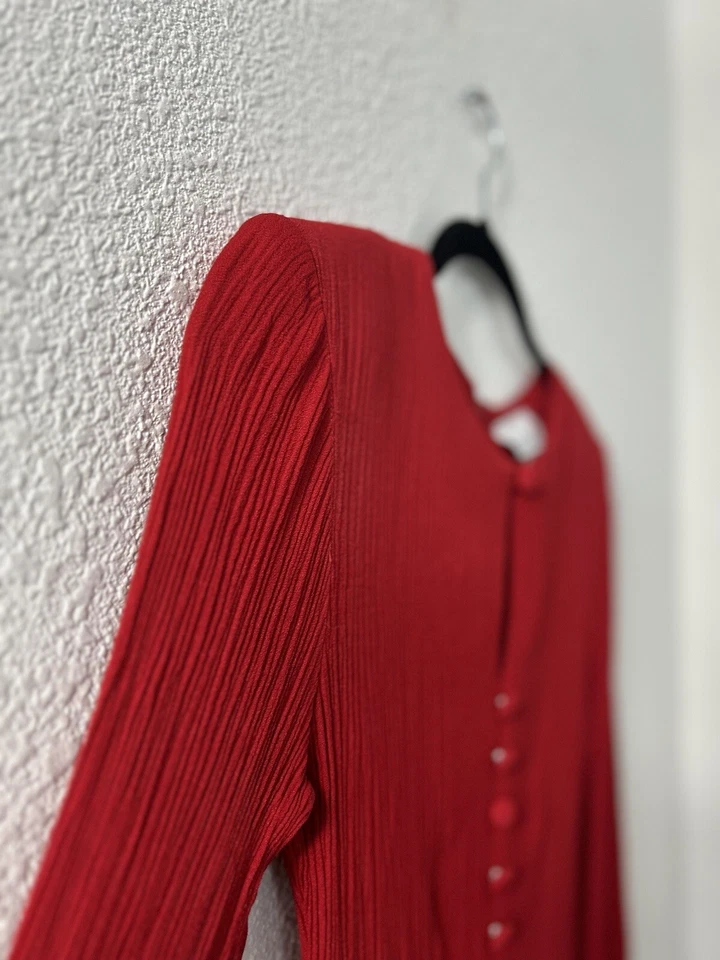 Vestido Vintage Scarlett Union Etiqueta Acanalado Manga Larga Rojo Cereza Talla 1 Bodycon EE. UU. Foto 3 de 4