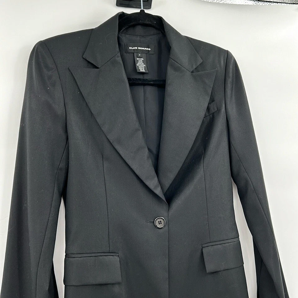 Chaqueta Blazer Club Monaco Mujer Lana Talla 2 Negra Botón Único Foto 3 de 4