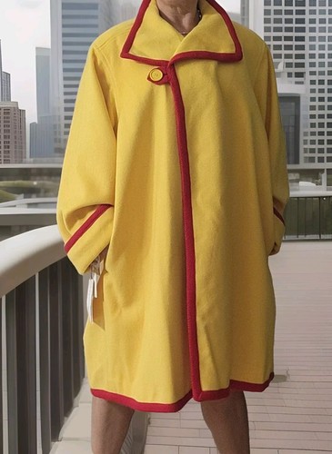 VTG Rare Bill Blass Wool Oversized Swing Coat Jacket Runway Yellow Red Trim 12 - Picture 6 of 21