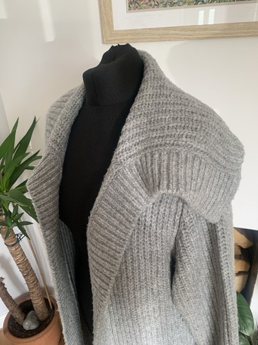 Zara Chunky Knit Open Fronted Grey Long Cardigan Jacket Wool Blend - Small - Picture 8 of 11