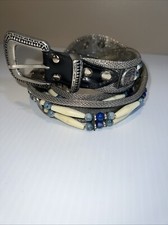 Vintage 90s Metal Mesh Beaded Turquoise Native American Boho Western Belt XL