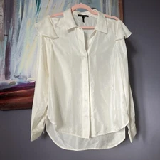 Maje Chemisier Sz 3 100% Silk Button Front Top Blouse White Long Sleeve