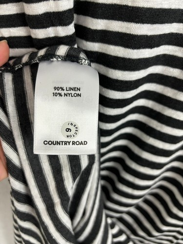 Country Road Womens Dress Black Size XS Linen Blend Stripes Midi Slit Sundress - Picture 8 of 9