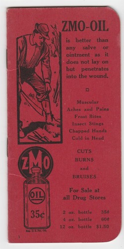 1936 ZMO-Oil for aches, frostbites, stings, burns, bruises pocket notebook - Bild 1 von 4