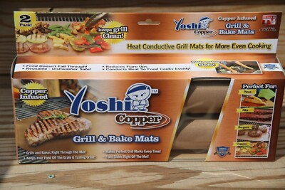 Yoshi Reuseable Grill & Bake Mats (2) NEW open box 2014 Non-Stick Barbecue Oven