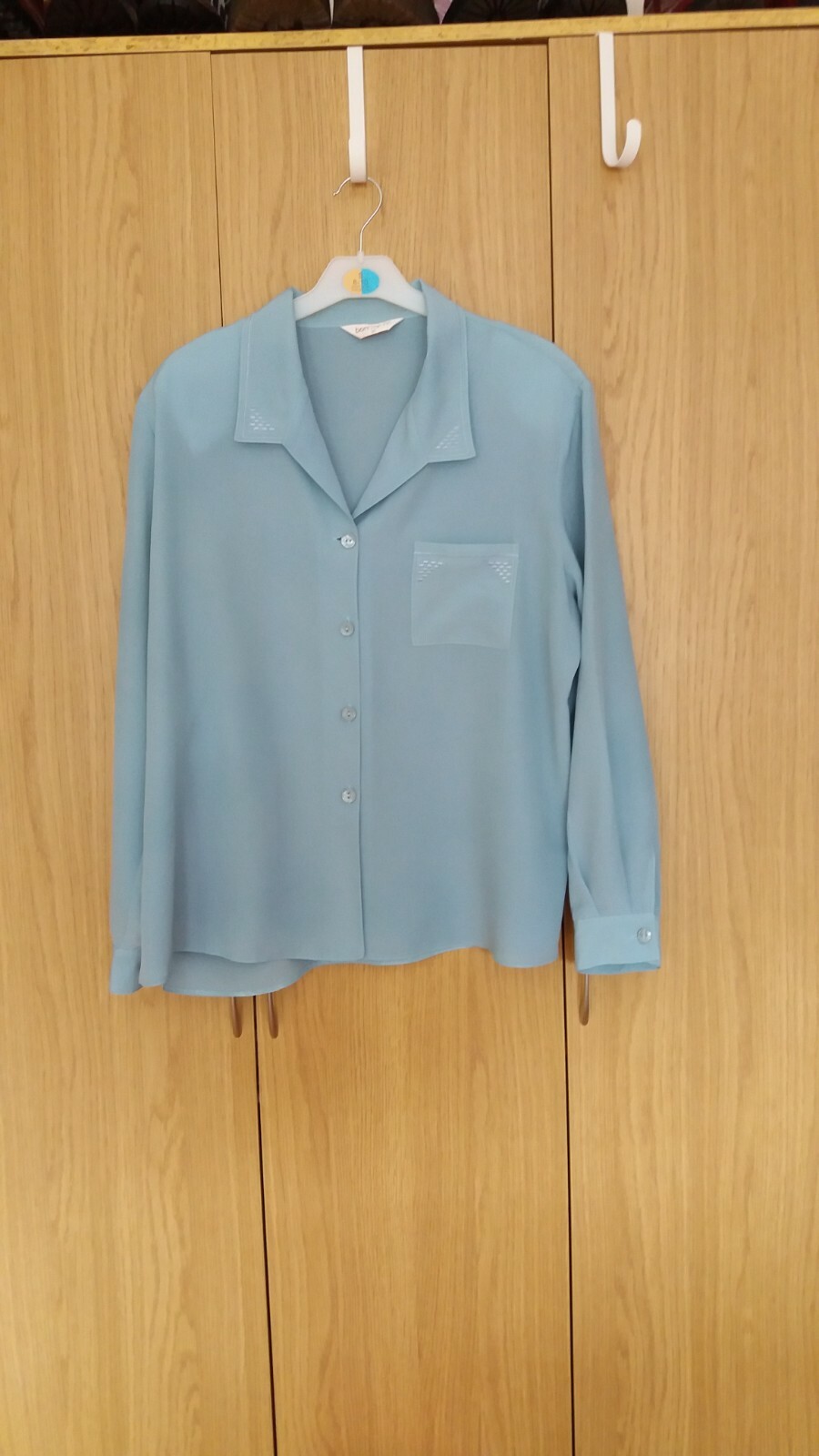 ladies aqua chiffon blouse size 20 (bon marche ) shoulder pads eBay