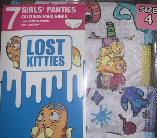 Lost Kitties ~ Girl's Panties Hipsters Handcrafts 7-Pair Underwear ~ Size 4 - Picture 2 of 4