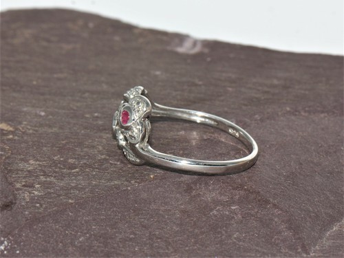 Sterling Silver 925 Natural Ruby & Diamond Flower Petal Twist Ring Size M - Picture 5 of 9