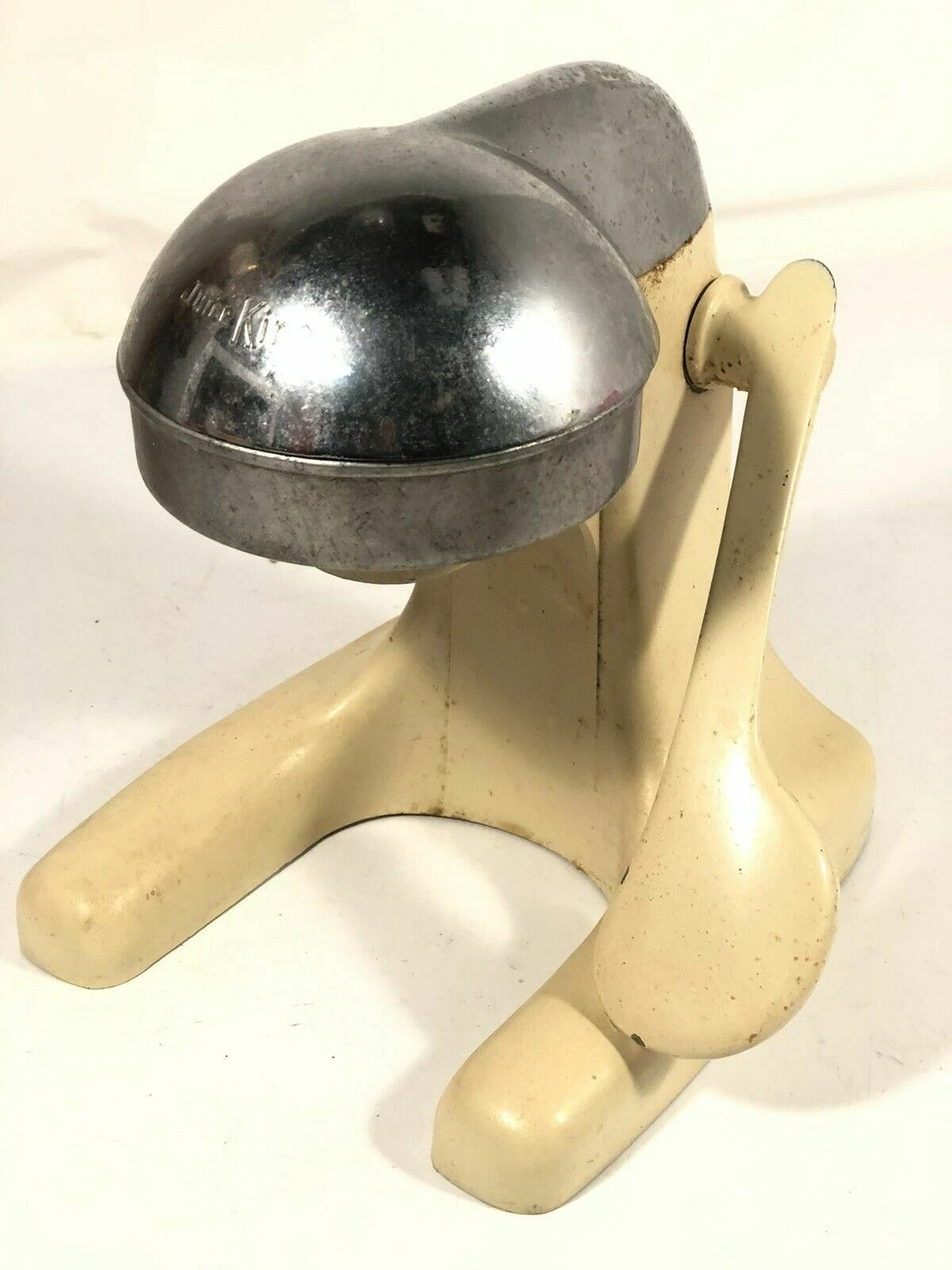 Juice King Vintage Ivory Metal Citrus Juicer Hand Press Crank Manual 1940 USA