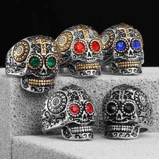 Anillo Calavera Cyberpunk Azúcar Mexicana Sculpt Rings™ - Acero Inoxidable Hombre Punk