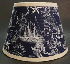 Nautical White Ship Map Anchor Star on Navy Fabric Lampshade Lamp Shade