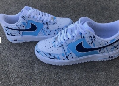 #ad Custom Air Force 1 Blue White Waves Low NEW Air Force Custom Sneaker NEW IN BOX $214.99