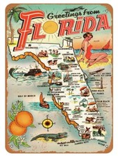 Greetings from FLORIDA Vintage Look Metal Sign Thin  8x12 