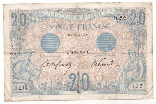 Billet de 20 Francs Bleu 28-03-1906 TTB - (068*) - Foto 1 di 3