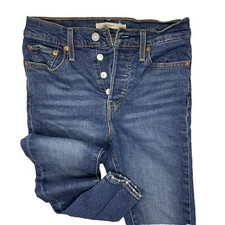 Levis Wedgie Skinny Jeans High Waist Denim Blue Button Fly Women Sz 26 EUC