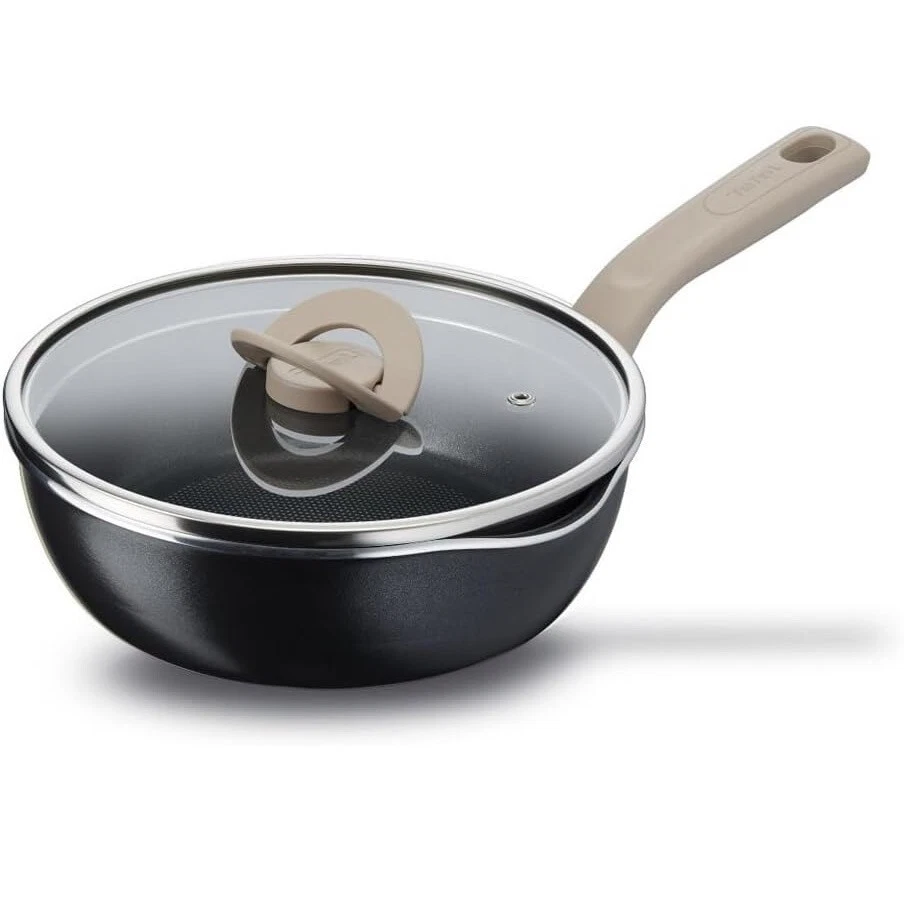 Tefal One Pick Pot Pan 24cm with Glass Lid Induction Titanium Coating Black New