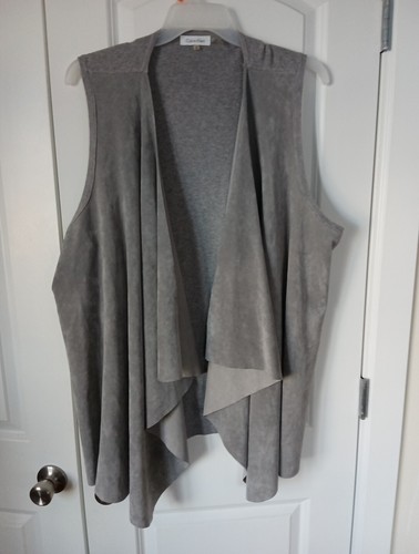 Calvin Klein Gray Faux Suede Open Front Waterfall Lagenlook Vest, Plus Size 3X - Picture 4 of 5
