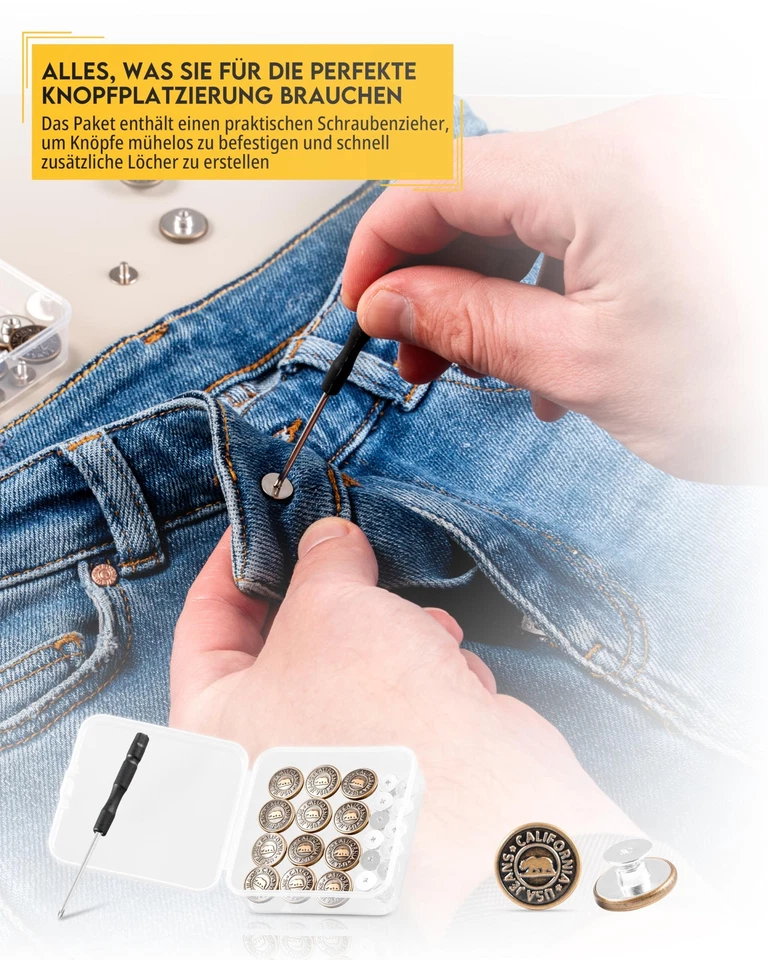 Jeansknöpfe 17mm 12 Metall-Ersatzknöpfe Mini-Schraubenzieher für einfache Ins... - Bild 3 von 4