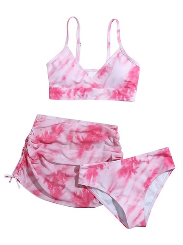 Girls Bathing Suit Tie Dye Swimsuit Colorful Bikini Top Swimwear Summer Outfits - Picture 16 of 40