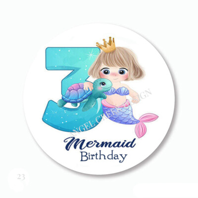 Mermaid Girl 3rd Birthday Party Favors Scrapbook Stickers Mermaid Envelope Seals