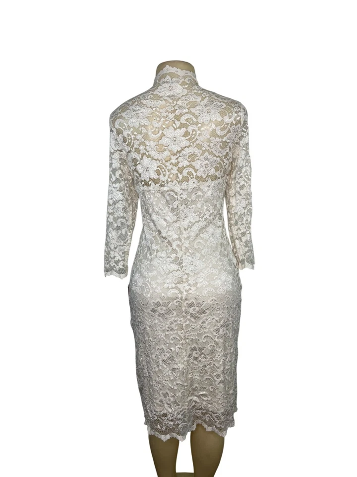 Vestido vaquero Frank Lyman para mujer marfil de encaje manga larga talla S Foto 3 de 4