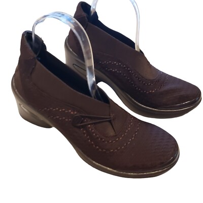 Bzees Energy Brown Shoes Casual Block Heel Stretch Slip On Comfort