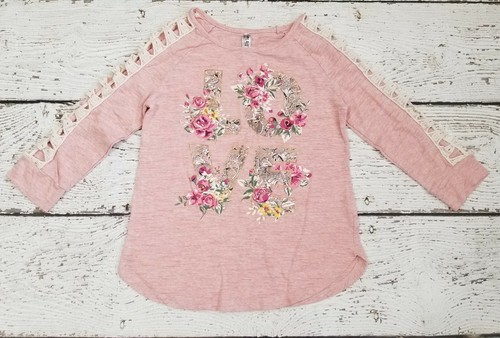 JUSTICE 10 Girls Pink Love Lace Flower Top and Denim Distressed Jeans 10 - Picture 2 of 8