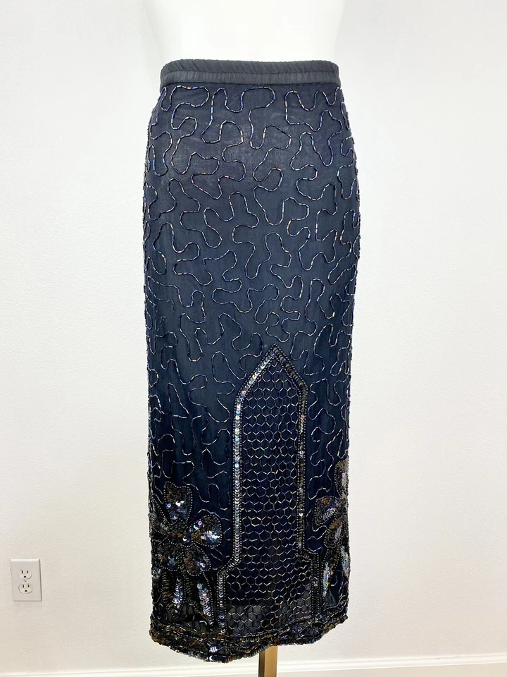 TRAJE FALDA Y BLUSA CON CUENTAS NEGRA ESTRELLA DORADA VINTAGE TALLA XL/XXL Foto 4 de 4