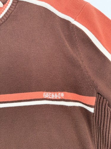 Vintage Guess Mens Brown Striped Preppy Cotton Sweater Size XL Y2K '90s Retro - Picture 3 of 10