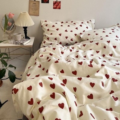 Romantisches Herz Bettwäsche Set 135x200 Rot Weiß Aesthetic Microfaser