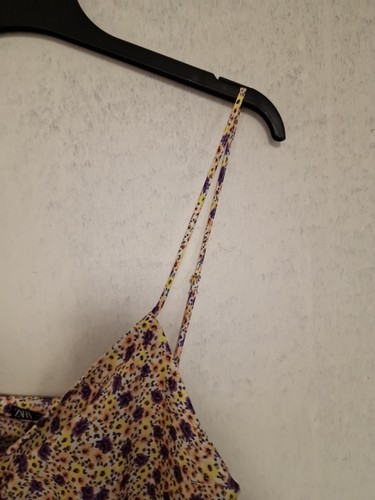 Zara Yellow Strappy floral print satin mini dress size L - Picture 4 of 7