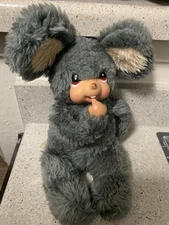 Vtg 1970s Russ Berrie Moppy Mouse Finger Sucker Stuffed Plush Plastic Face 10"