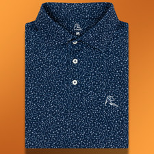 NEW Rhoback Mulligan Men's Performance Polo Navy Golf Print, Stretch UPF 40