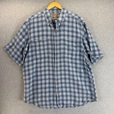 Duluth Trading Co Blue White Button Front Shirt Hemp Organic Cotton Mens Large