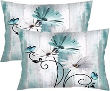 Daisy Flower Decorative Pillowcase Queen Size Set of 2 Foral W/ Butterfly