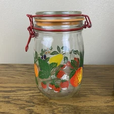 Vtg 1L Le Parfait Super Glass Jar Hermetic Fruit Kitsch France Kitchen Gift