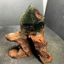 750g TOP Natural Ghost Phantom Quartz Obelisk Crystal Energy Point Reiki Decor