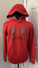 Under Armour Boys YXL Red Hoodie Sweatshirt Football Logo Youth XL Pullover