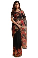 Women's Kota Doria Floral Printed Saree with Blouse Piece