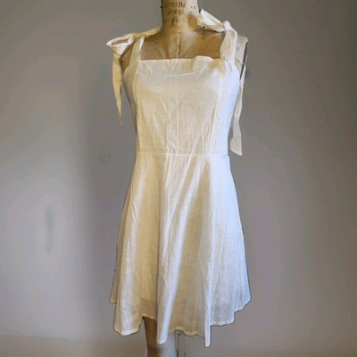 100% Cotton Linen Apron Dress Size 8 Fit & Flare White Straps Coquette  Lined | eBay