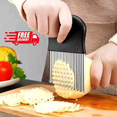 Edelstahl Crinkle Cutter Wellenschneider Kartoffel Pommes Chips Küchenwerkzeug