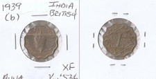 INDIA, British 1 anna 1939(B) GEORGE VI,  High grade!!!