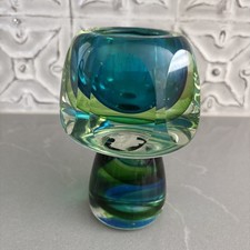 VTG Sommerso Art Glass Vase/Votive Holder Aquamarine, Green, Blue Made In Italy