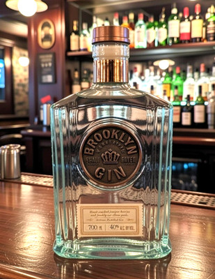 Brooklyn Gin leere Flasche Qualität Aquamarin Glas bronziert Metall Plakette Stopfen